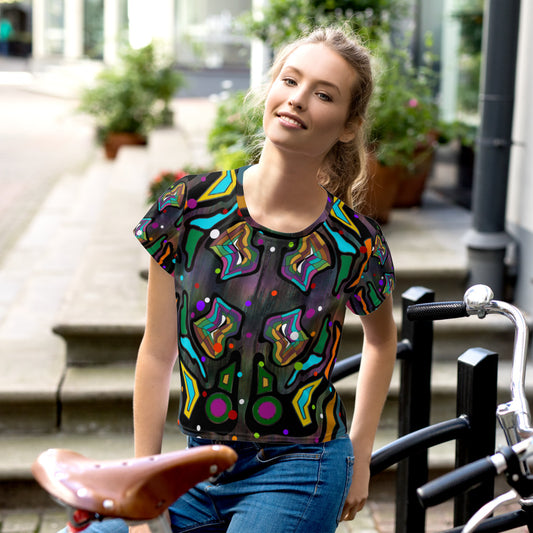 Colour Collage All-Over Print Crop Tee