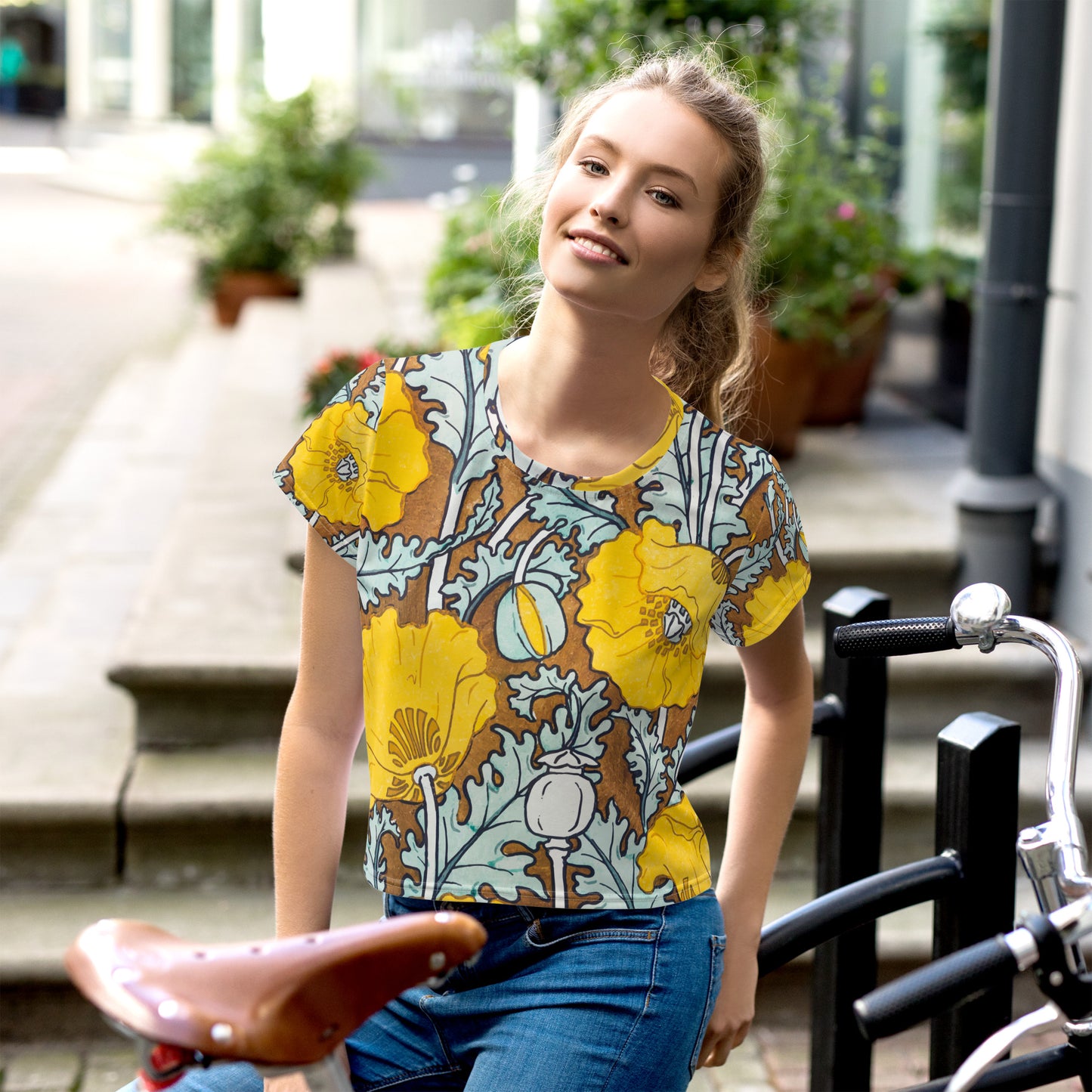 Yellow Poppies All-Over Print Crop Tee