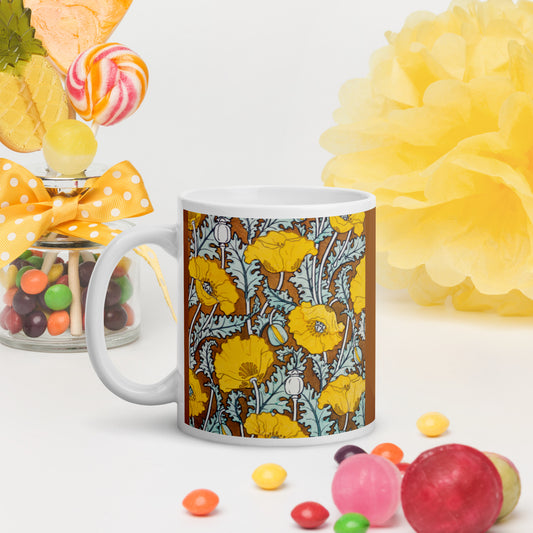 Yellow Poppies White glossy mug